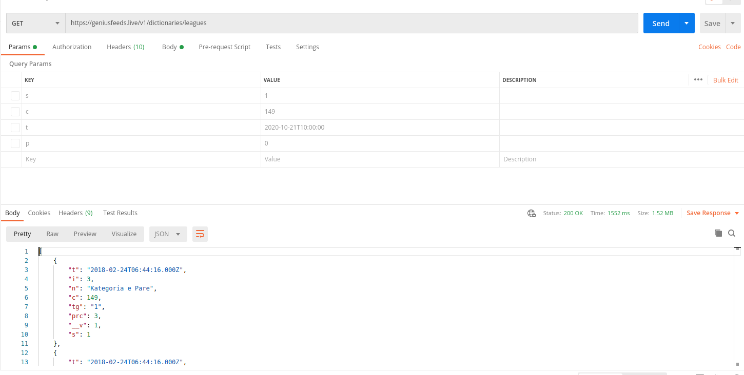 Postman Leagues Dictionary Example