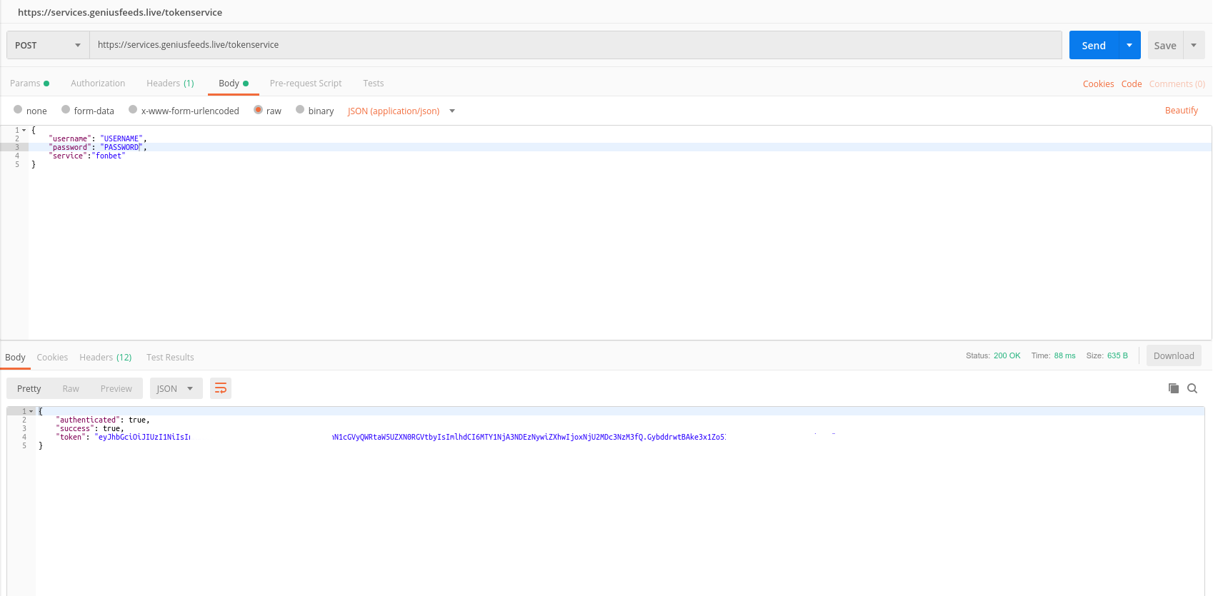 Postman Get Live Token Example