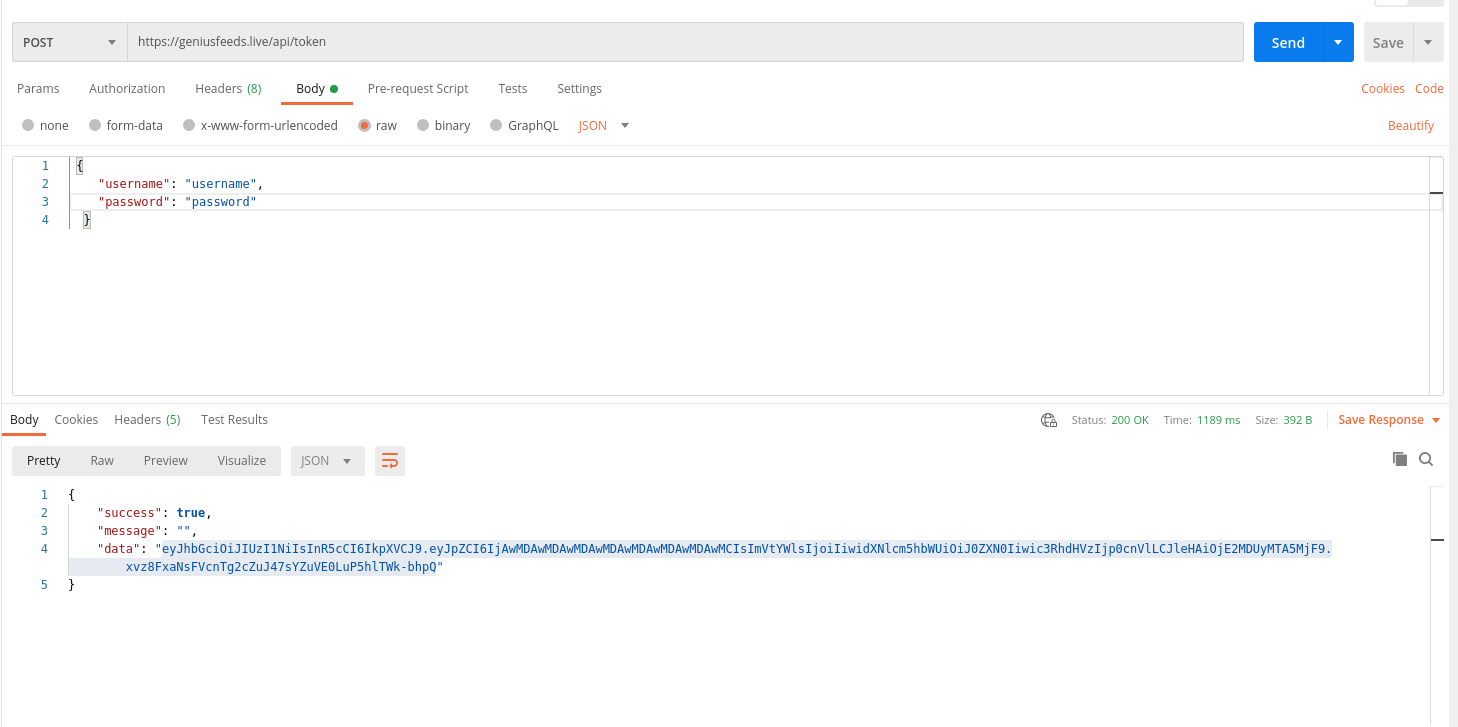 Postman Get Prelive Token Example