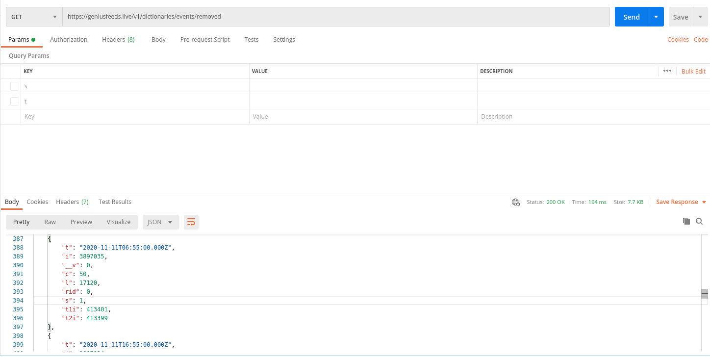 Postman Removed Events Dictionary Example
